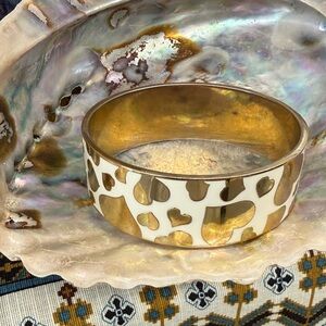 Gold & White Heart Enamel Bangle Bracelet